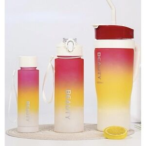 3-piece gradient plastic water cup set leak proof portable sports large capacity